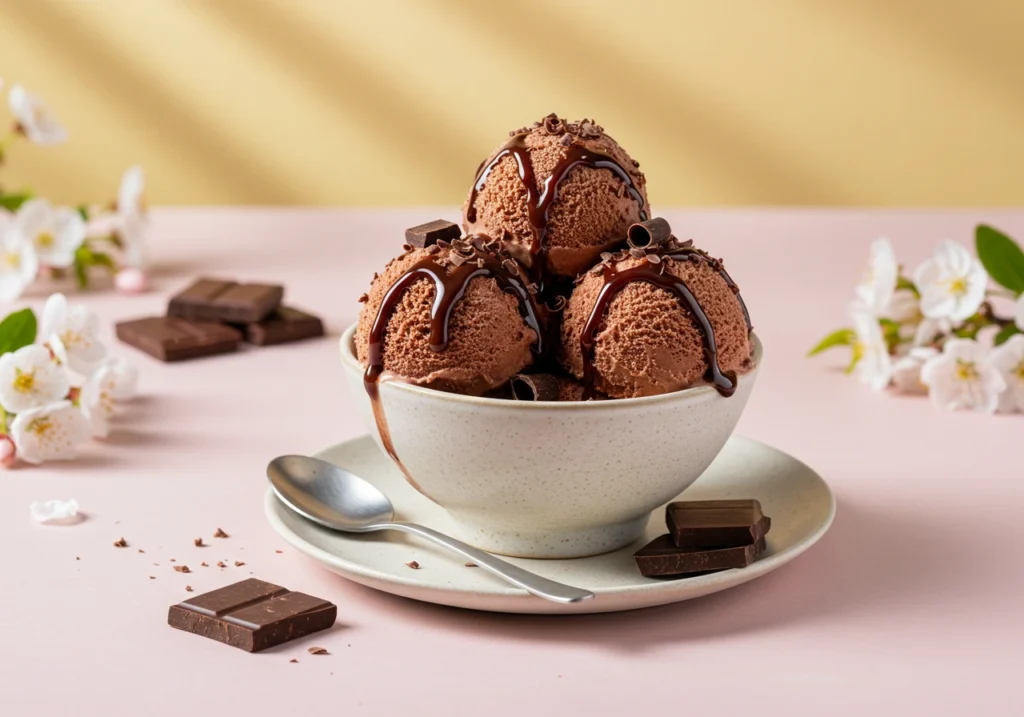 Decadent Chocolate Snow Ice Cream recipe made with fresh snow and cocoa powder.