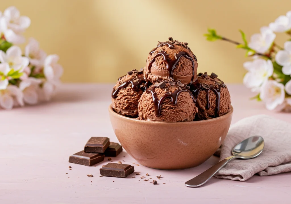 Decadent Chocolate Snow Ice Cream recipe made with fresh snow and cocoa powder.