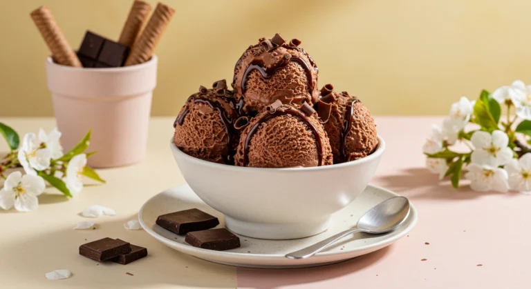 Homemade Chocolate Snow Ice Cream recipe topped with sprinkles and chocolate chips