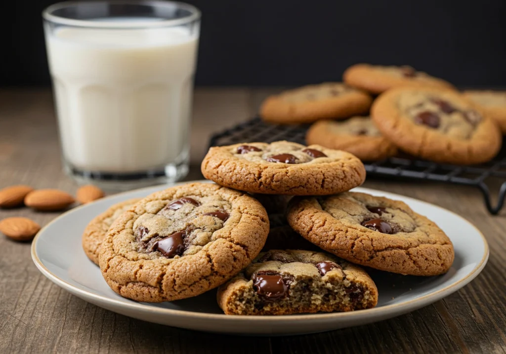 Golden Gluten-Free Chocolate Chip Cookie recipe with melted chocolate chips, ready to enjoy.