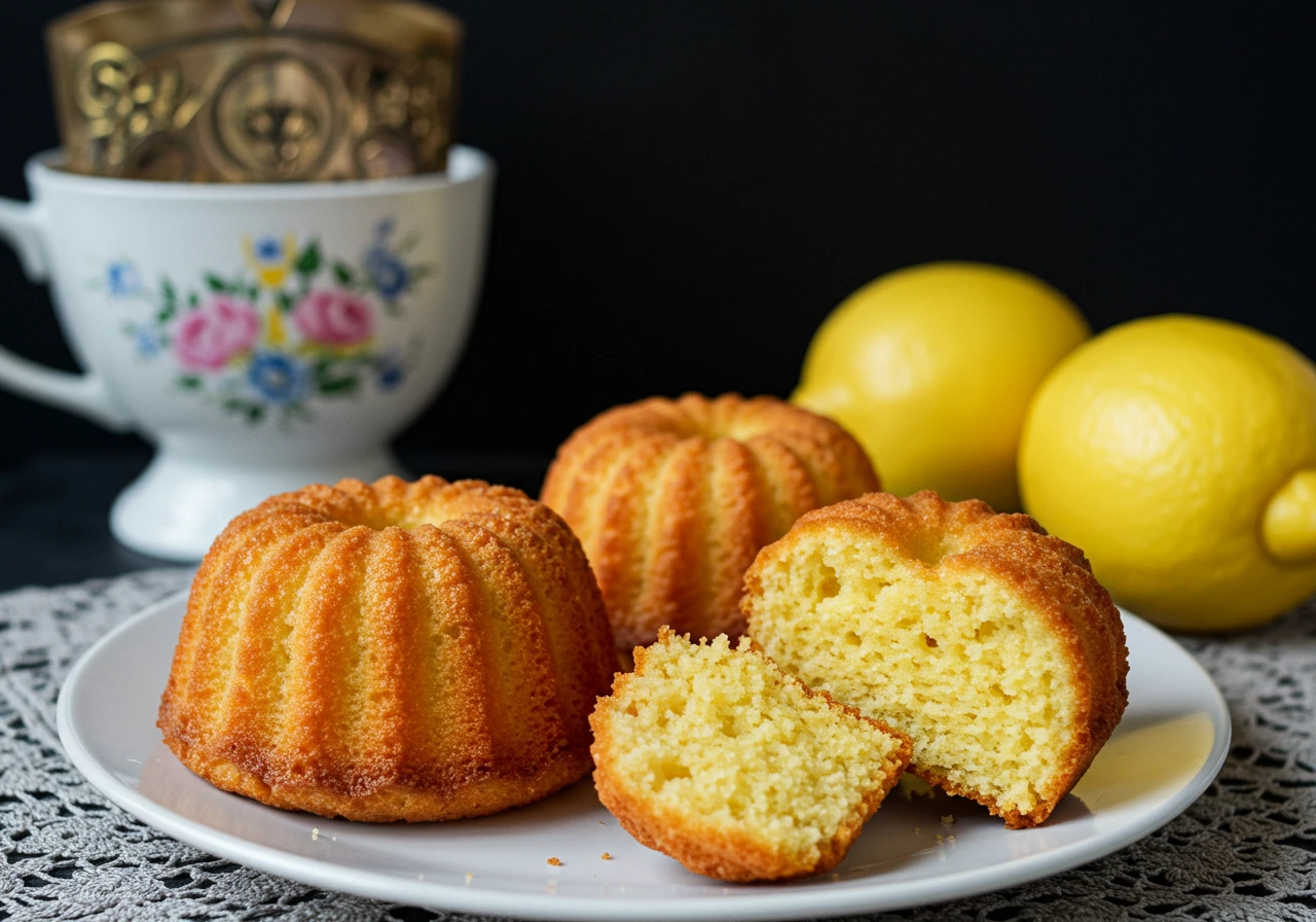 Elegant lemon cakes drizzled with lemon glaze, a Roaring Twenties-inspired dessert.