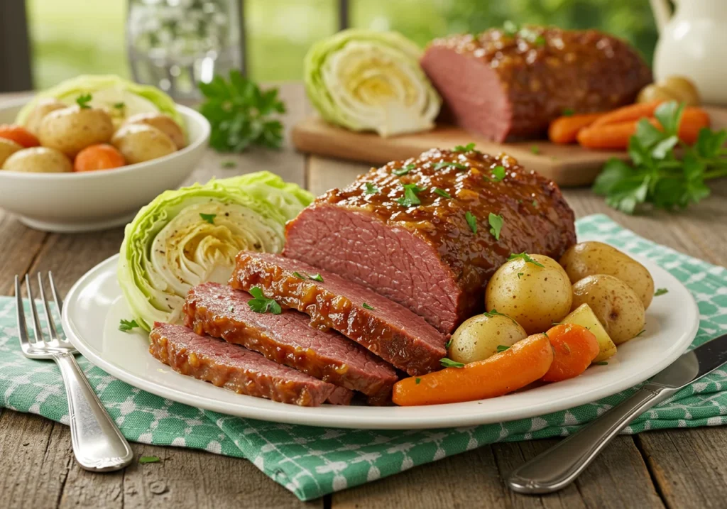 Spring-inspired Slow Cooker Brown Sugar and Mustard Corned Beef with cabbage and carrots