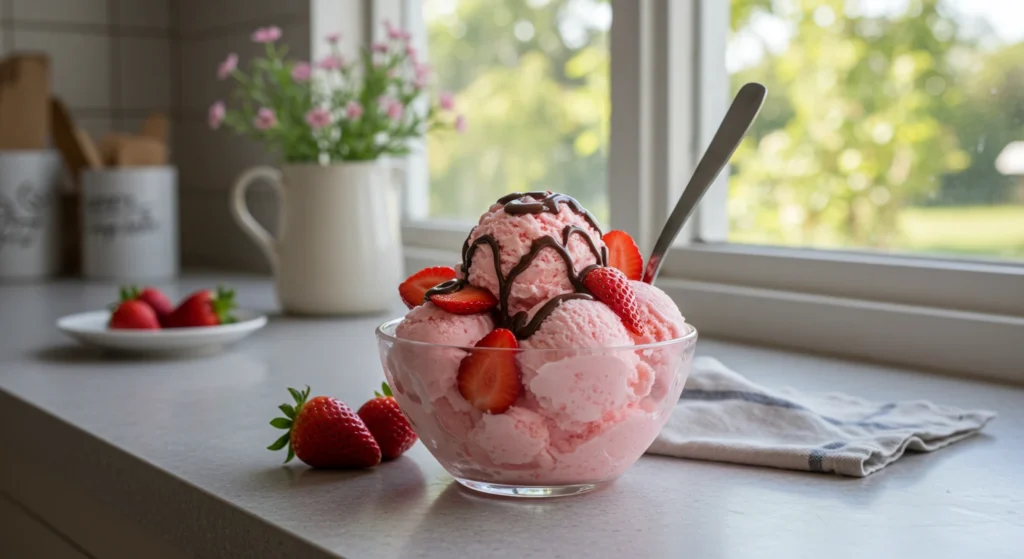 Refreshing Strawberry Snow Ice Cream, a perfect spring dessert for any occasion